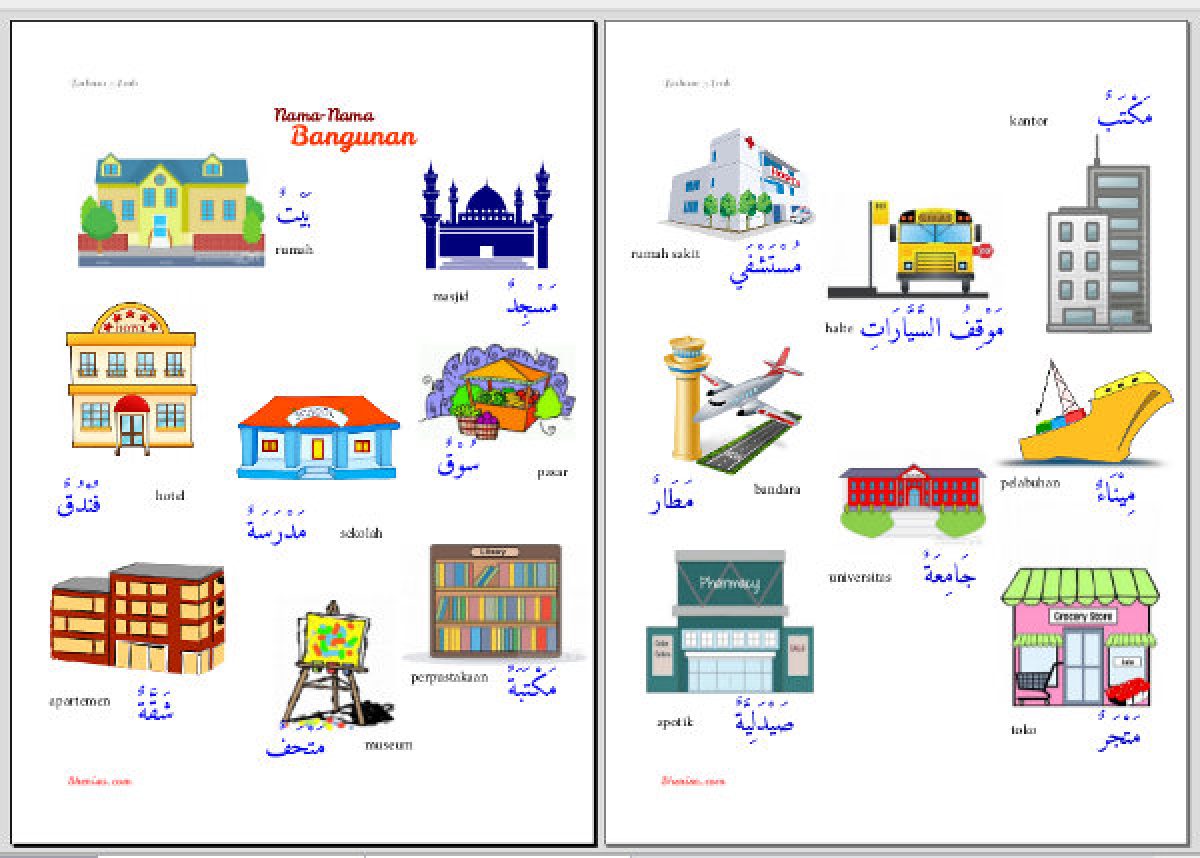 Belajar Mufrodat Bahasa Arab Mengenal Nama Bangunan Free Printable She Nisa